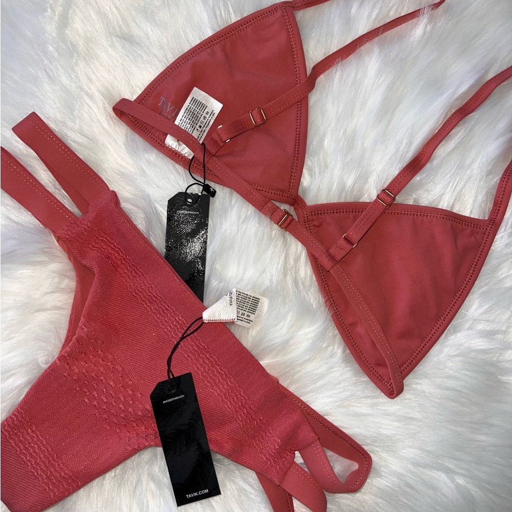 Tavik Red Ribbed Bikini Set with Triangle Top - Picture 7 of 9